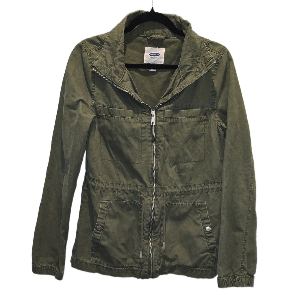 Old Navy Womens Small Tall Olive Green Utility Field Jacket Full Zip Cotton Coat